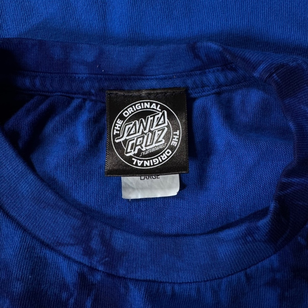 Large Men's Santa Cruz Blue Cloud Wash T-Shirt "Split Strip Hand" Graphic Tee - Picture 4 of 5